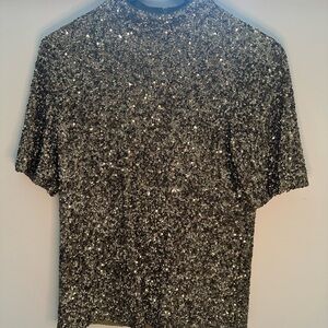 Lafayette 148 New York Black and Silver Sequin Blouse